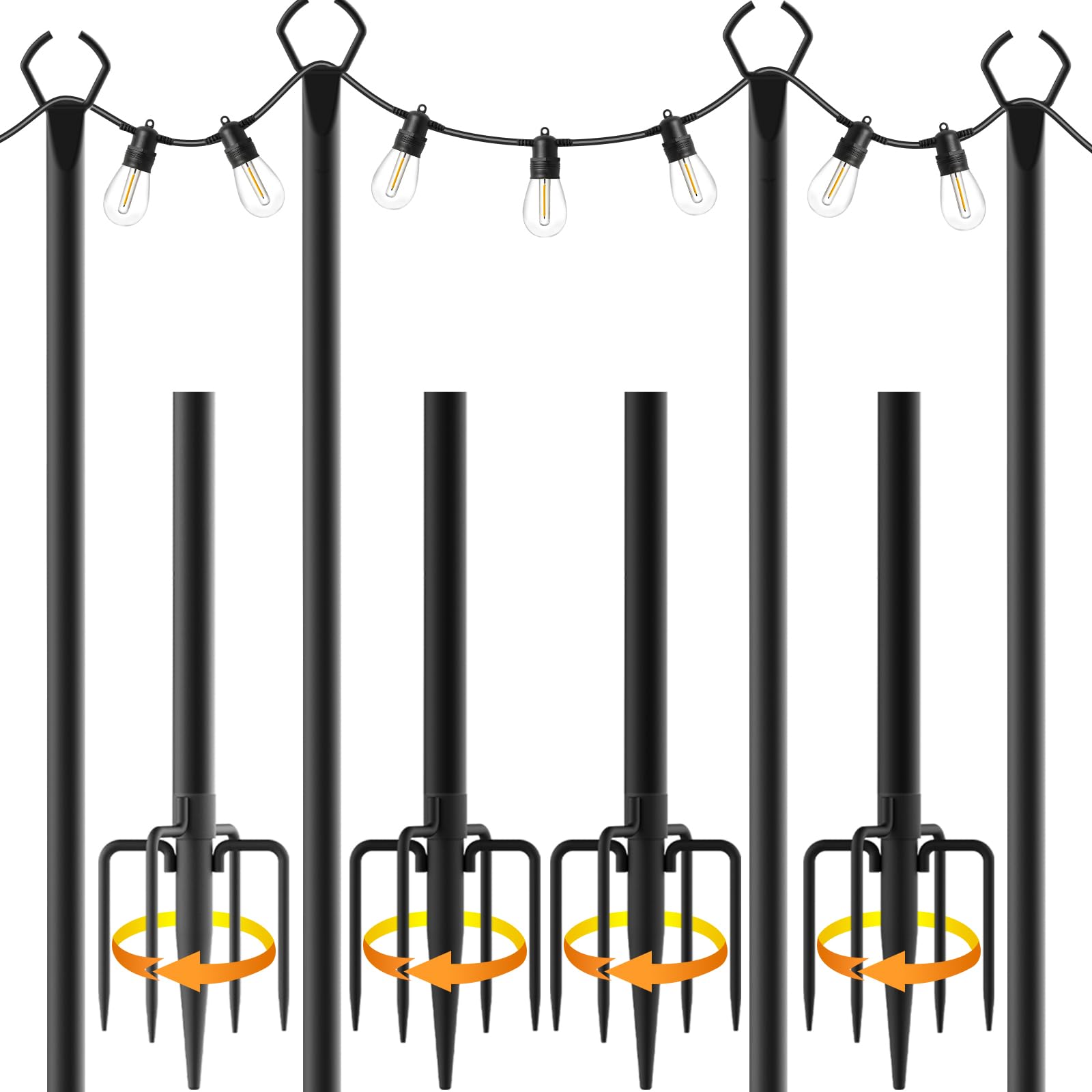 2 Pack String Light Poles,10 Ft Light Poles for Outside String Lights,Outdoor Lights Pole with Fork,Metal Poles Stand for Patio Deck Backyard